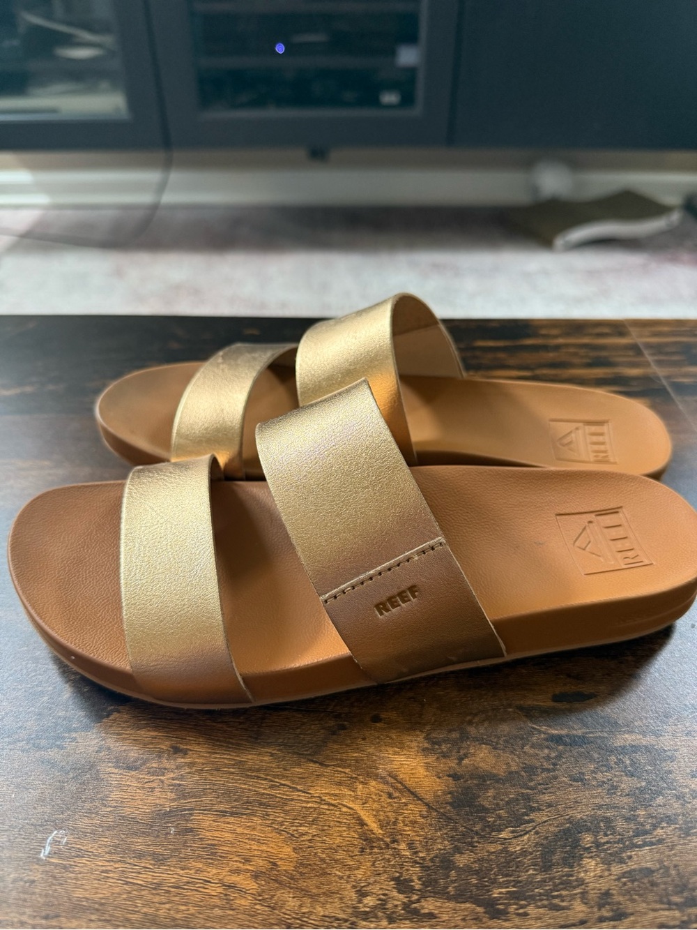 Reef Men’s Metallic Gold Double-Strap Slide Sandals